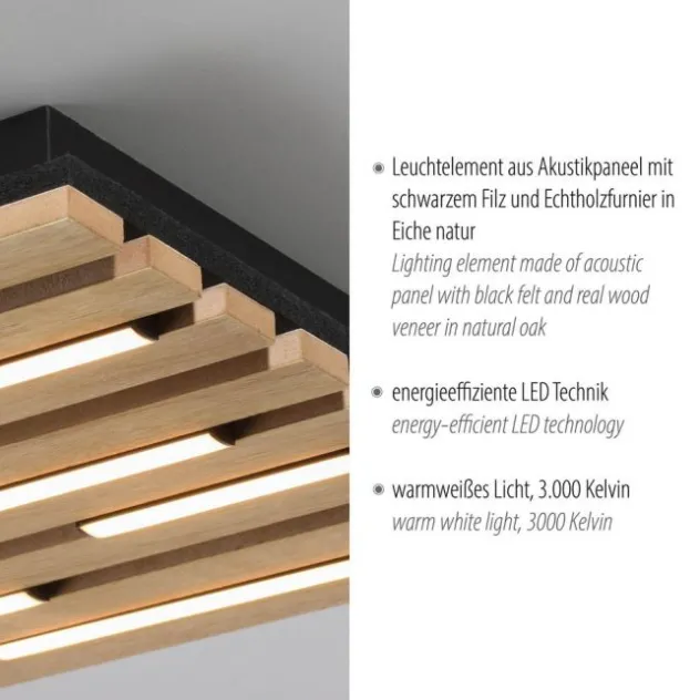 LED Deckenleuchte AKUSTIK, Holz-natur, quadratisch