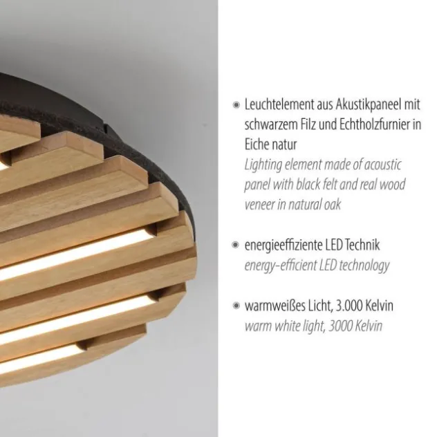 LED Deckenleuchte AKUSTIK, Holz-natur, rund