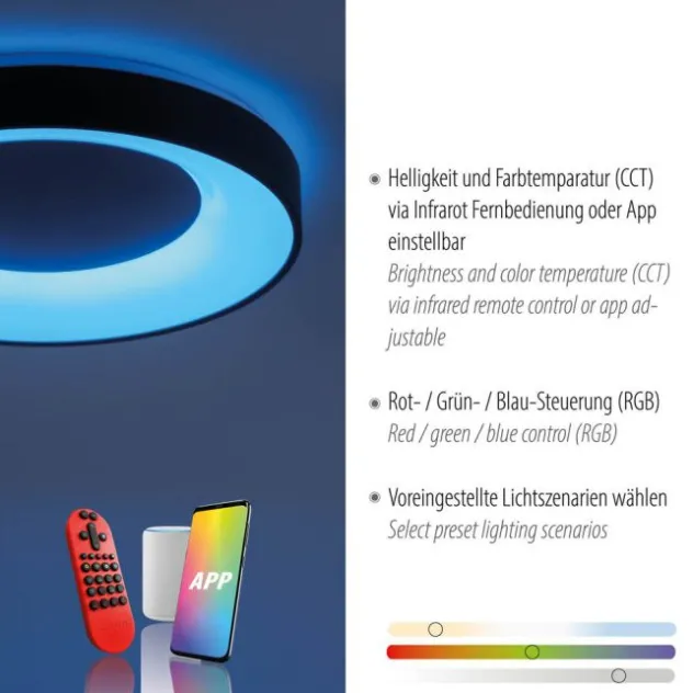 LED-Deckenleuchte, anthrazit, dimmbar, App, Fernbedienung