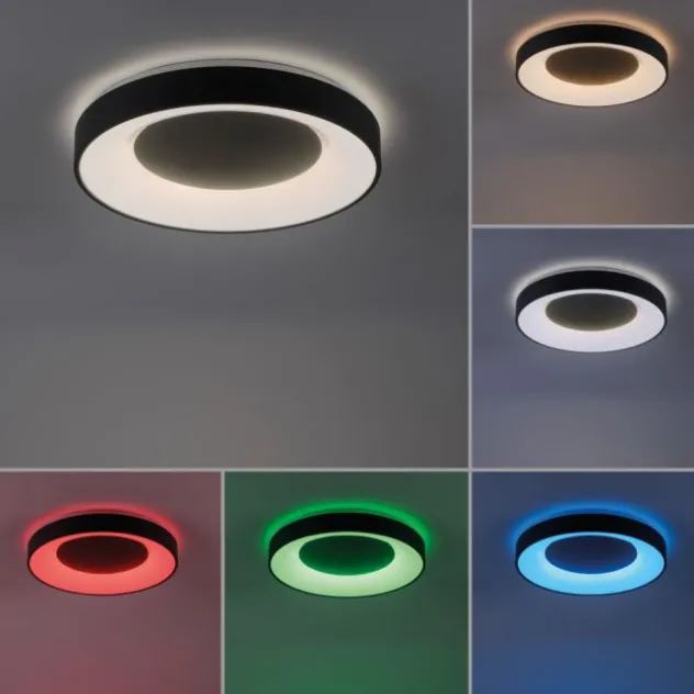 LED-Deckenleuchte, anthrazit, dimmbar, App, Fernbedienung