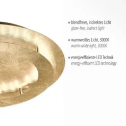 LED-Deckenleuchte, Blattgoldoptik, rund, warmweiße Lichtfarbe, blendfrei