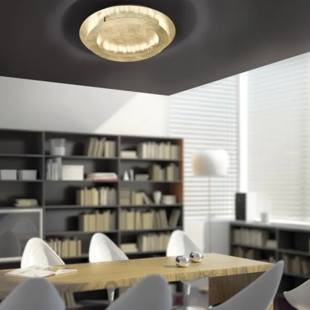 LED-Deckenleuchte, Blattgoldoptik, rund, warmweiße Lichtfarbe, blendfrei