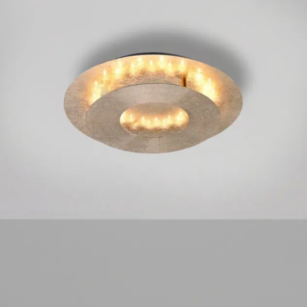 LED-Deckenleuchte, Blattgoldoptik, drehbarer Leuchtring, indirektes Licht