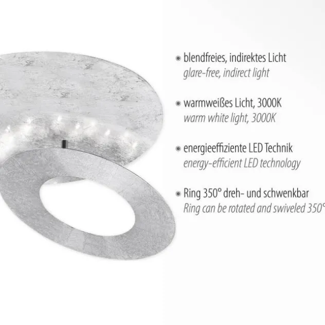 LED-Deckenleuchte, Blattsilberoptik, drehbaren Leuchtenring, Ø 34cm