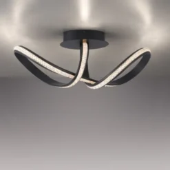 LED Deckenleuchte BRILLA schwarz geschwungen dimmbar Kristallglas Optik