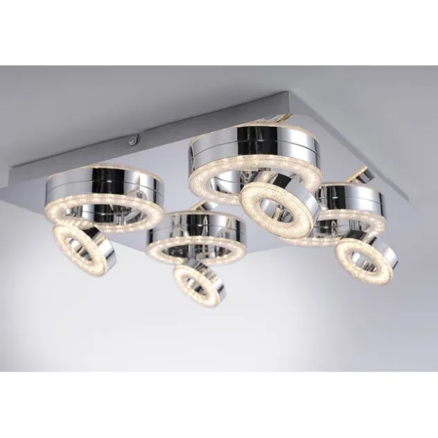 LED-Deckenleuchte, Chrom, 4-flg, schwenkbar, modern, warmweiß