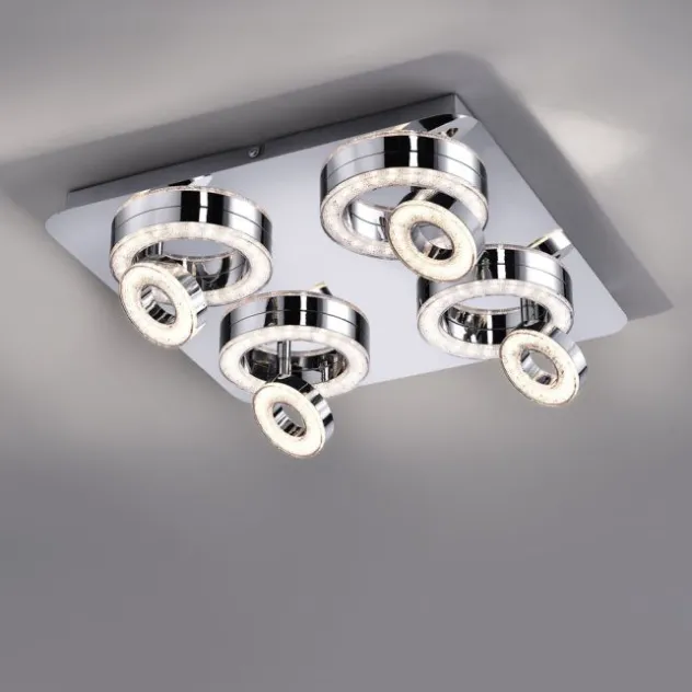 LED-Deckenleuchte, Chrom, 4-flg, schwenkbar, modern, warmweiß