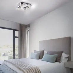 LED-Deckenleuchte, Chrom, 4-flg, schwenkbar, modern, warmweiß