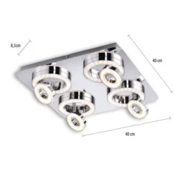 LED-Deckenleuchte, Chrom, 4-flg, schwenkbar, modern, warmweiß