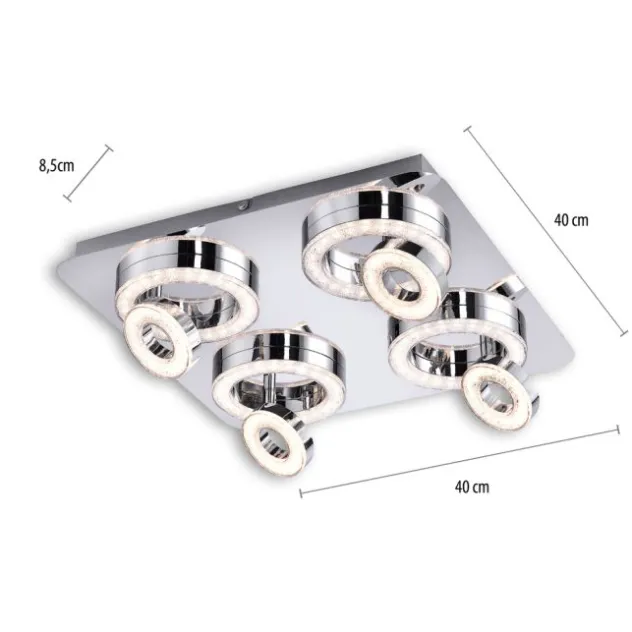 LED-Deckenleuchte, Chrom, 4-flg, schwenkbar, modern, warmweiß