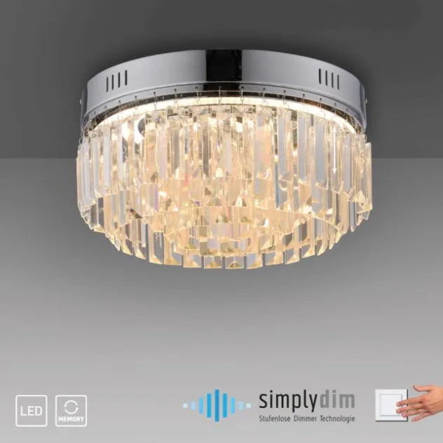 LED Deckenleuchte chrom Kristallanhänger dimmbar Memoryfunktion