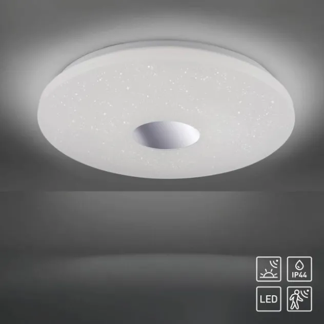 LED-Deckenleuchte, chrom, rund, Sternenhimmeloptik, Ø 59cm