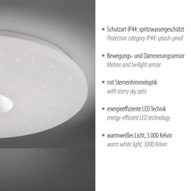 LED-Deckenleuchte, chrom, rund, Sternenhimmeloptik, Ø 59cm