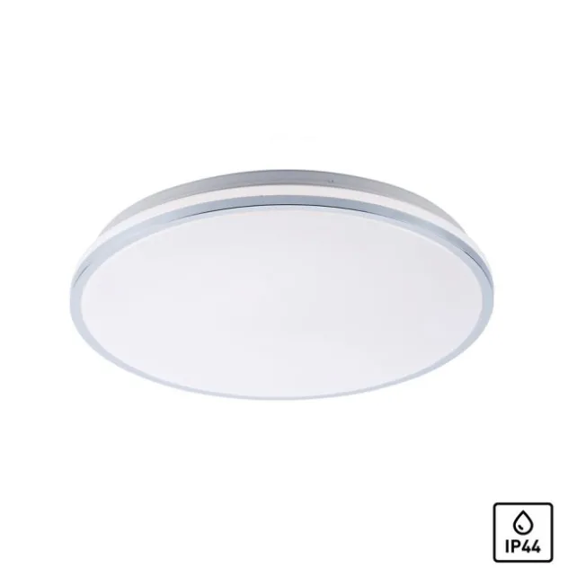 LED-Deckenleuchte, chrom, Schirm, IP44, Badezimmer, warmweis