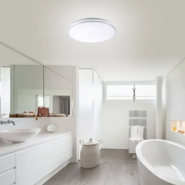 LED-Deckenleuchte, chrom, Schirm, IP44, Badezimmer, warmweis