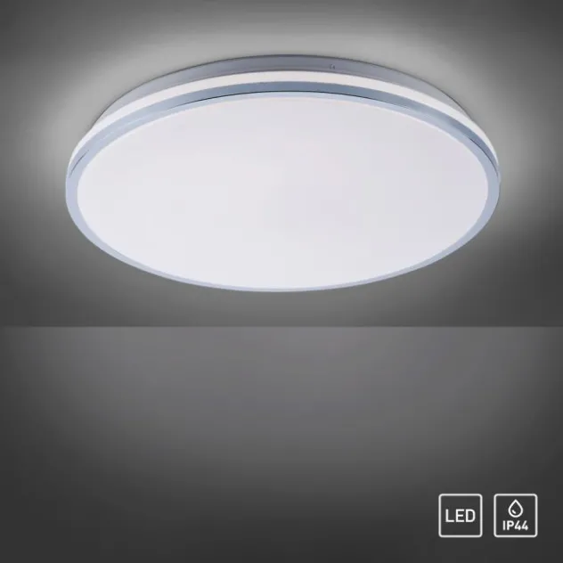 LED-Deckenleuchte, chrom, Schirm, IP44, Badezimmer, warmweis