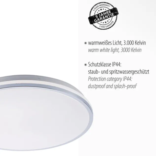 LED-Deckenleuchte, chrom, Schirm, IP44, Badezimmer, warmweis