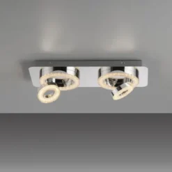 LED-Deckenleuchte, Chrom, 2 schwenkbare Leuchtringe, Design, modern