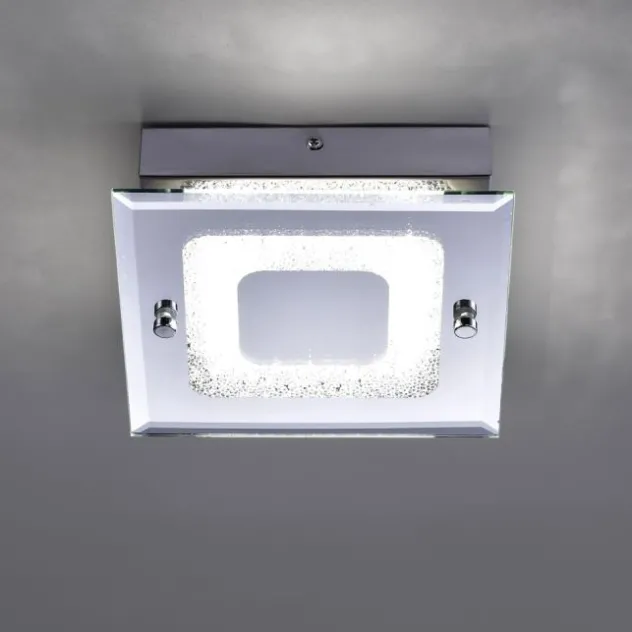 LED Deckenleuchte, chrom, Spiegelglasscheibe, Kristalloptik, modern, eckig