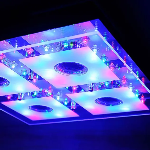LED-Deckenleuchte, chrom, 30x30cm, Farbwechsel, Fernbedienung, RGB