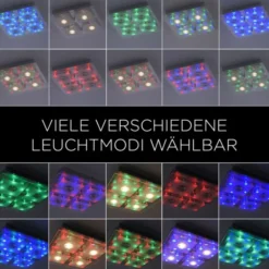 LED-Deckenleuchte, chrom, 30x30cm, Farbwechsel, Fernbedienung, RGB