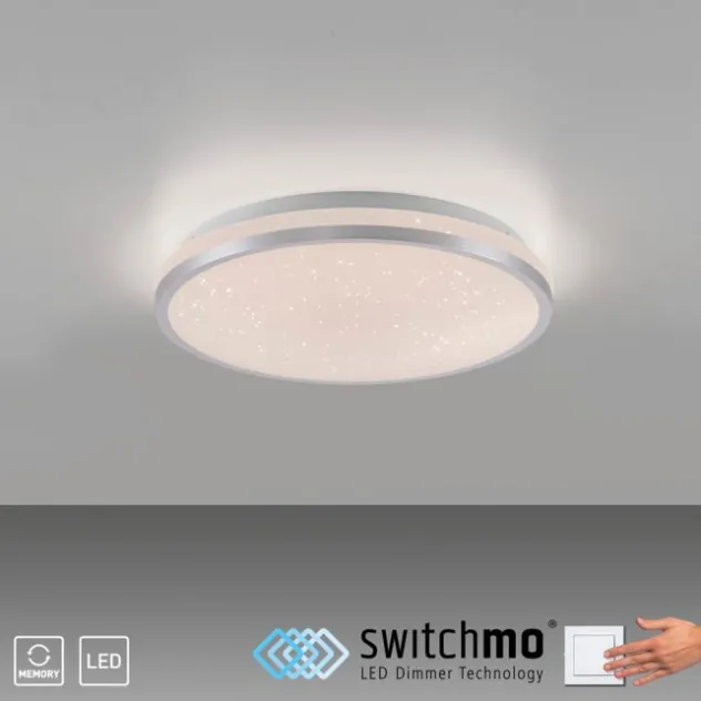 LED Deckenleuchte D=28cm silber Sternenhimmeloptik dimmbar