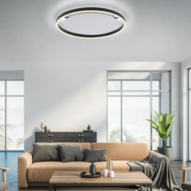 LED Deckenleuchte, dimmbar, anthrazit, rund 50cm, warmweiß