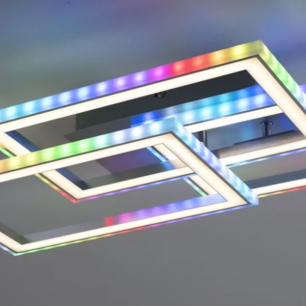LED Deckenleuchte drehbare Rahmen silberfarbig RGB Rainbow Farben dimmbar