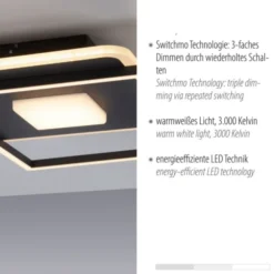 LED Deckenleuchte eckig Switchmo schwarz 3 Stufen Dimmung modern