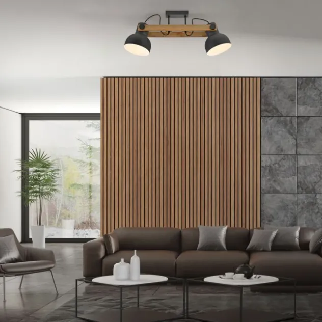 LED Deckenleuchte 2 flammig Akazienholz höhenverstellbar Industrial