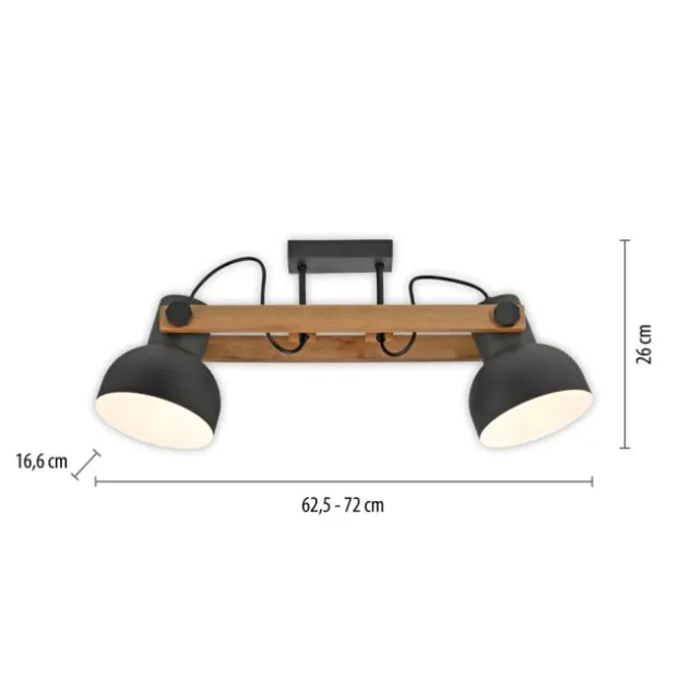 LED Deckenleuchte 2 flammig Akazienholz höhenverstellbar Industrial