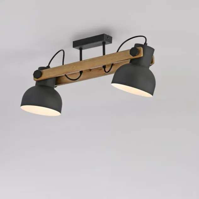 LED Deckenleuchte 2 flammig Akazienholz höhenverstellbar Industrial