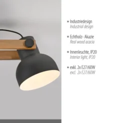 LED Deckenleuchte 2 flammig Akazienholz höhenverstellbar Industrial