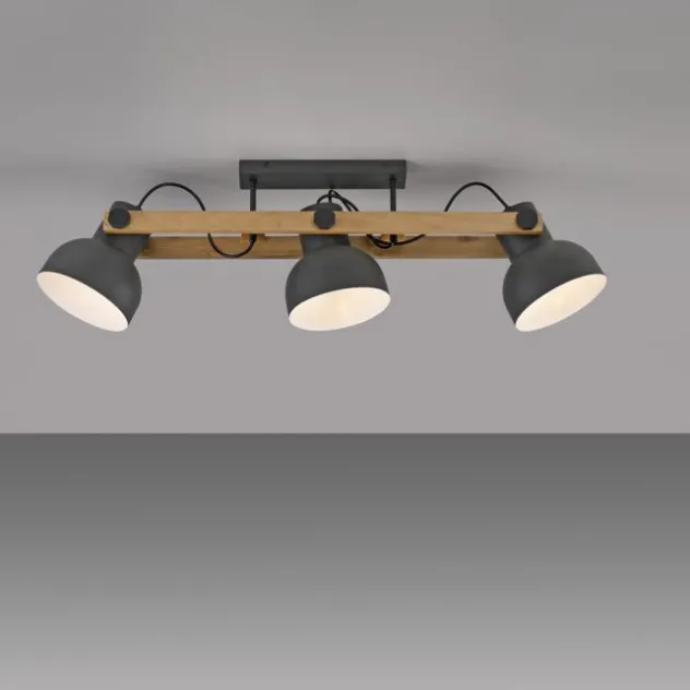 LED Deckenleuchte 3 flammig Akazienholz höhenverstellbar Industrial