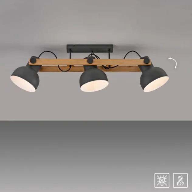 LED Deckenleuchte 3 flammig Akazienholz höhenverstellbar Industrial