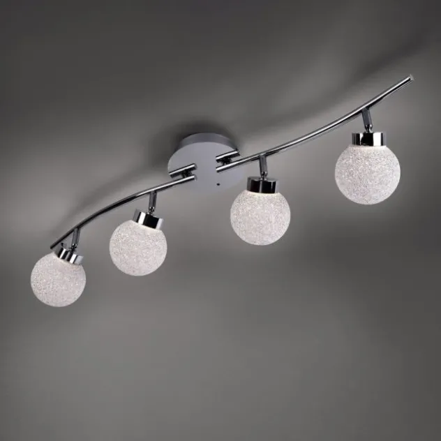 LED Deckenleuchte, 4-flammig, chrom, Strahlerleiste, dimmbar, Fernbedienung