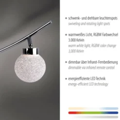 LED Deckenleuchte, 4-flammig, chrom, Strahlerleiste, dimmbar, Fernbedienung
