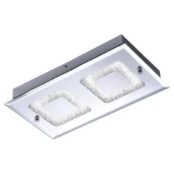 LED Deckenleuchte, 2-flammig, chrom, Glas, Kristalloptik, rechteckig