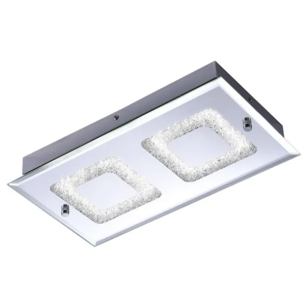 LED Deckenleuchte, 2-flammig, chrom, Glas, Kristalloptik, rechteckig