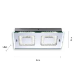 LED Deckenleuchte, 2-flammig, chrom, Glas, Kristalloptik, rechteckig