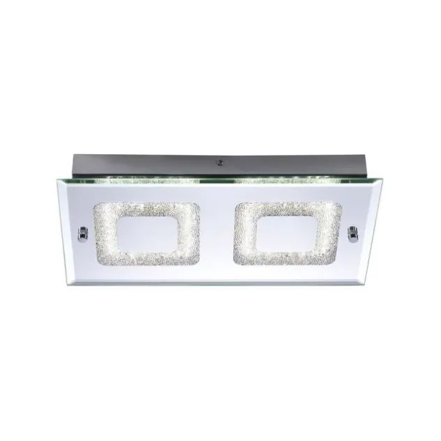 LED Deckenleuchte, 2-flammig, chrom, Glas, Kristalloptik, rechteckig