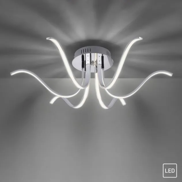 LED-Deckenleuchte, 6-flammig, chrom, 67x67 cm, filigrane Leuchtenarme