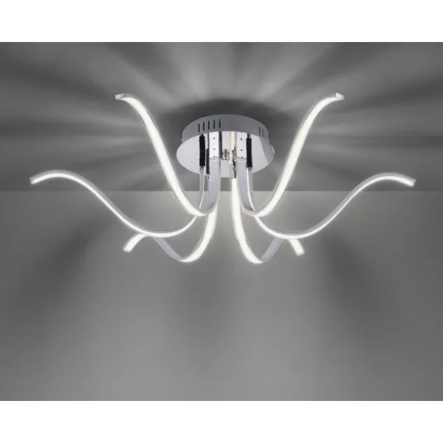 LED-Deckenleuchte, 6-flammig, chrom, 67x67 cm, filigrane Leuchtenarme