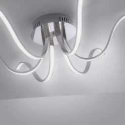 LED-Deckenleuchte, 6-flammig, chrom, 67x67 cm, filigrane Leuchtenarme