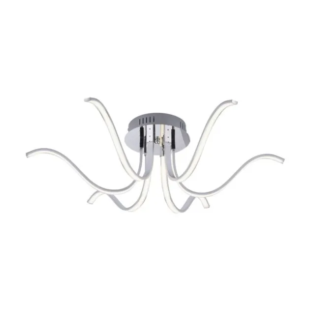 LED-Deckenleuchte, 6-flammig, chrom, 67x67 cm, filigrane Leuchtenarme