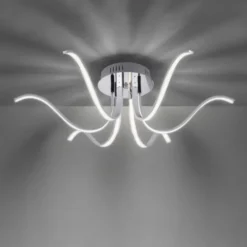 LED-Deckenleuchte, 6-flammig, chrom, 67x67 cm, filigrane Leuchtenarme