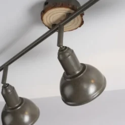 LED Deckenleuchte 3-flammig Metall Holz-natur grau Spots schwenkbar