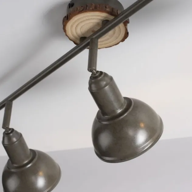 LED Deckenleuchte 3-flammig Metall Holz-natur grau Spots schwenkbar