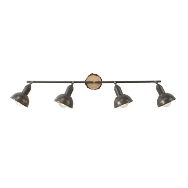 LED Deckenleuchte 4-flammig Metall Holz-natur grau Spots schwenkbar