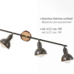 LED Deckenleuchte 4-flammig Metall Holz-natur grau Spots schwenkbar